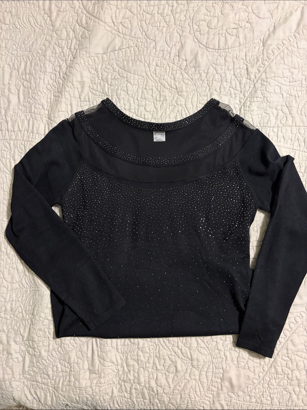 VENUS Black Rhinestone Scoop Neck Long Sleeve Sweater